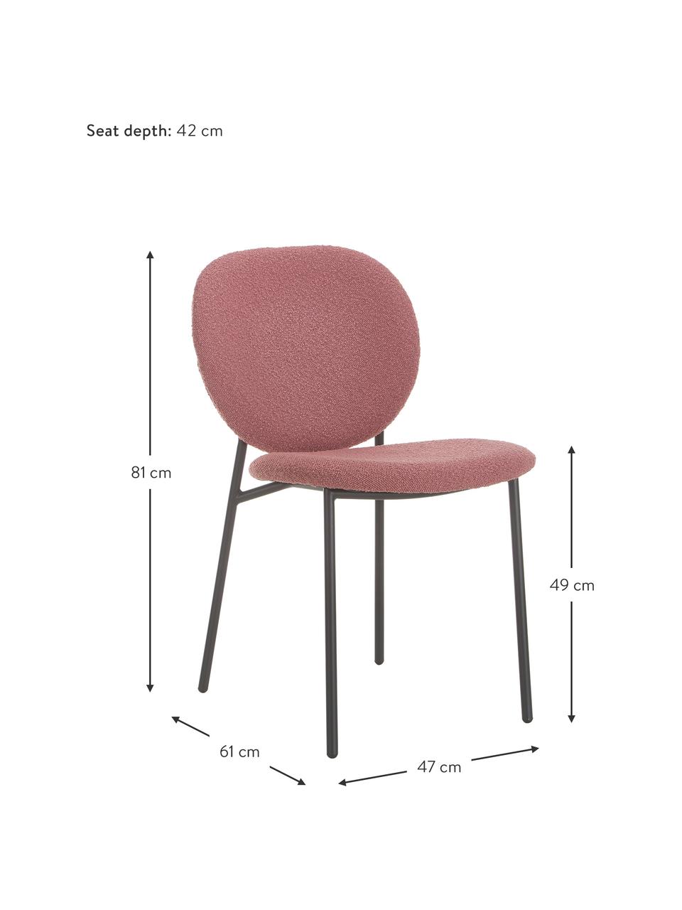 Bouclé-gestoffeerde stoelen Ulrica in roze, 2 stuks, Bekleding: 100% polyester, Poten: gepoedercoat metaalkleuri, Roze, 47 x 61 cm