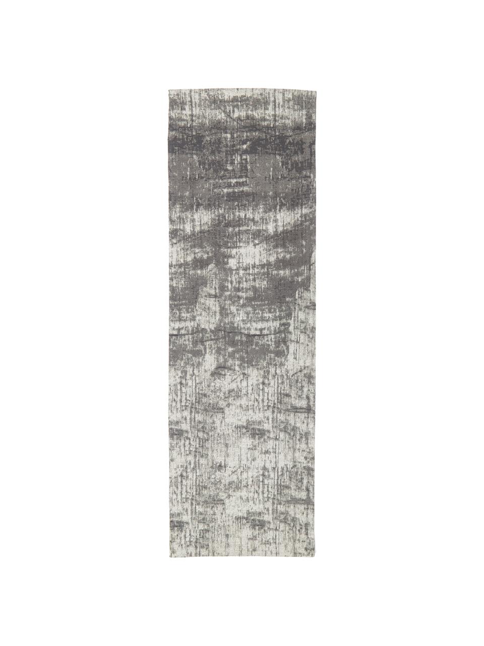 Handgeweven katoenen loper Luise in vintage stijl, Bovenzijde: 100% katoen, Onderzijde: 100% katoen, Grijs- en wittinten, B 80 x L 250 cm