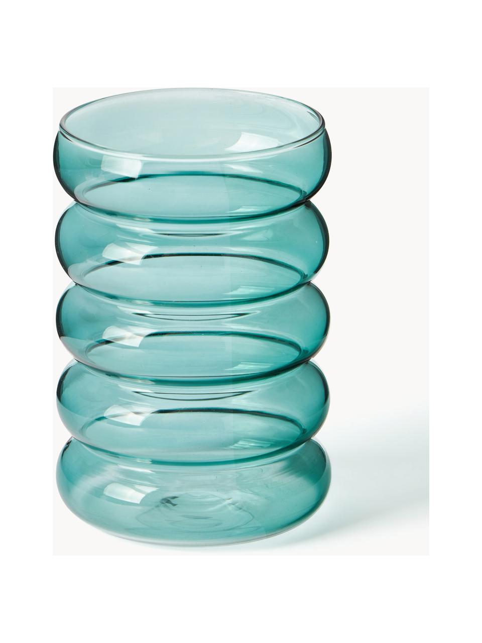Set di 2 accessori da bagno in vetro soffiato Bubbly, Testa della pompa: plastica, Turchese trasparente, Set in varie misure