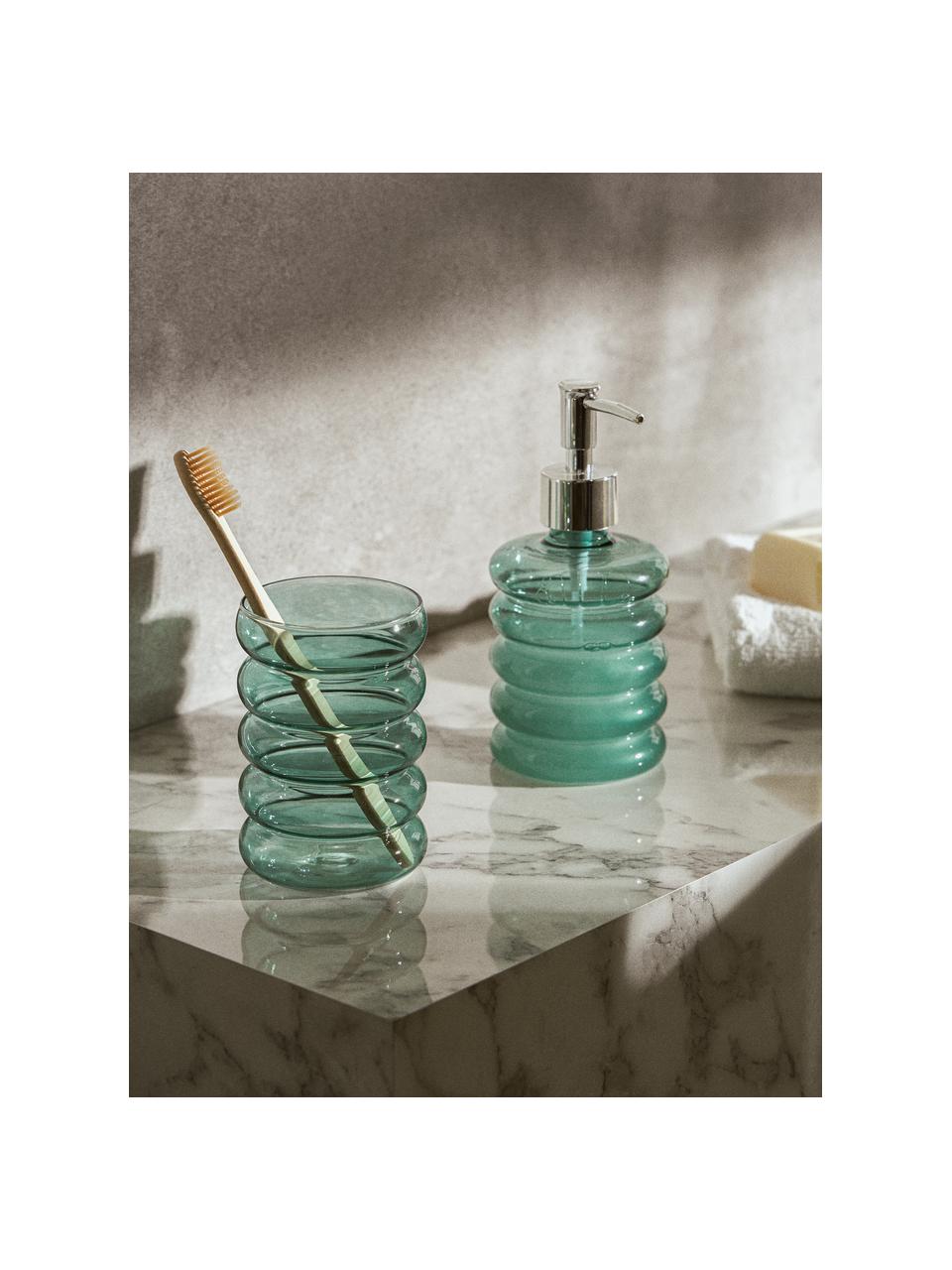 Set de accesorios de baño de vidrio soplado artesanalmente Bubbly, 2 pzas., Turquesa, transparente, Set de diferentes tamaños