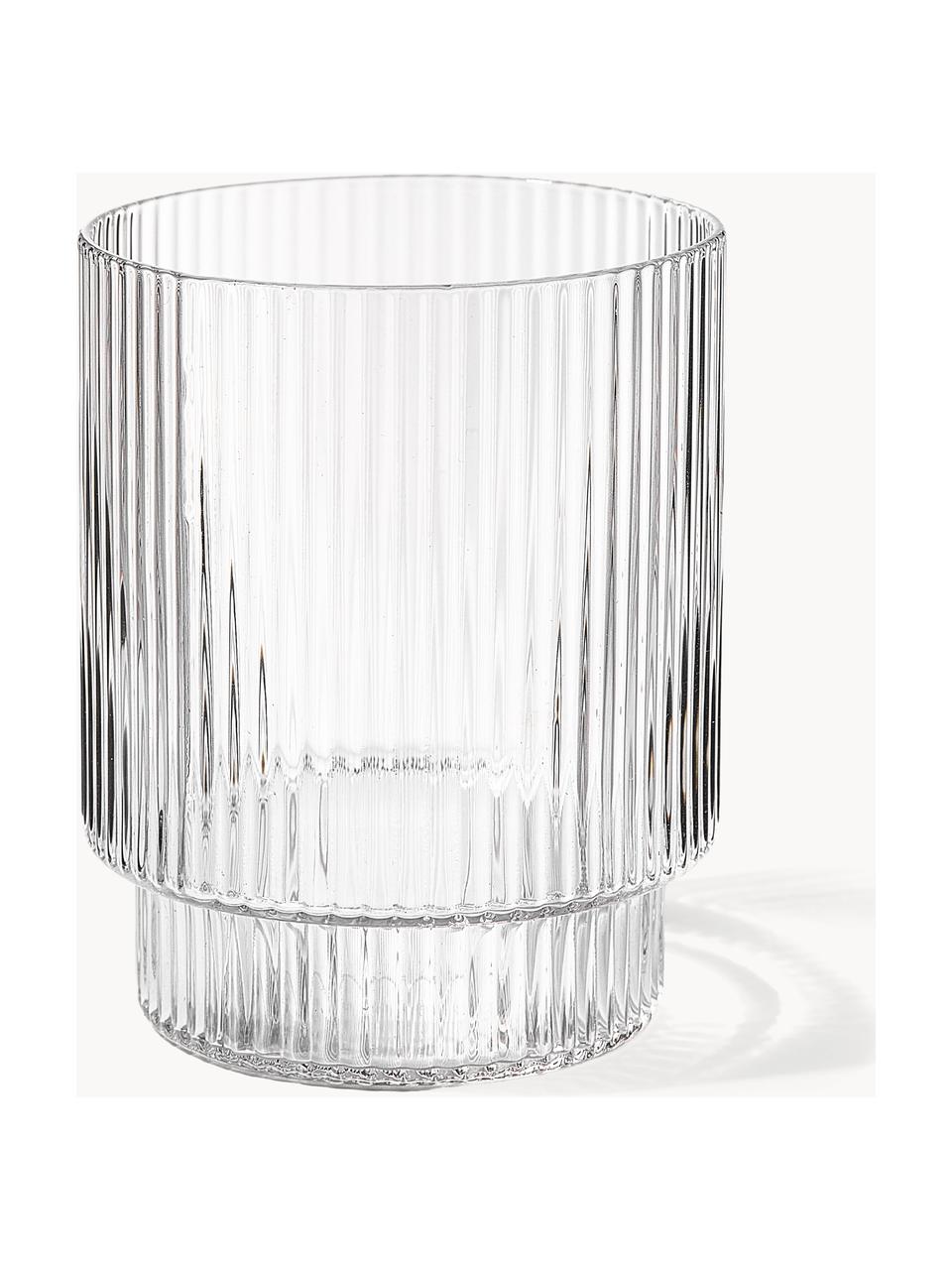 Verres à eau striés soufflés bouche Ripple, 4 élém., Verre, soufflé bouche, Transparent, haute brillance, Ø 7 x haut. 9 cm, 200 ml