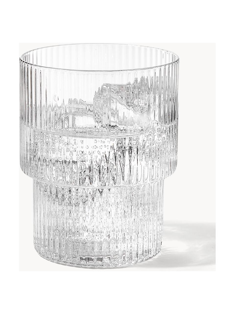 Verres à eau striés soufflés bouche Ripple, 4 élém., Verre, soufflé bouche, Transparent, haute brillance, Ø 7 x haut. 9 cm, 200 ml