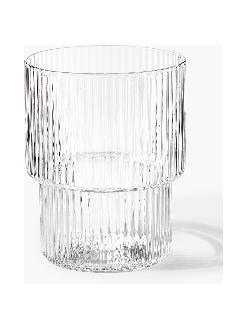 Mundgeblasene Wassergläser Ripple mit Rillenrelief, 4er-Set, Glas, mundgeblasen, Transparent, glänzend, Ø 7 x H 9 cm, 200 ml