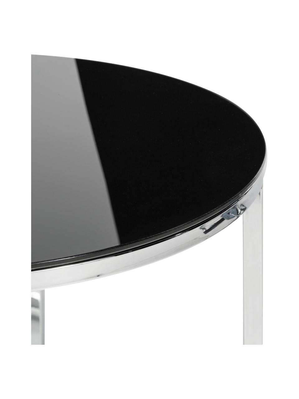 Pomocný stolík s čiernou sklenenou doskou Cross, Čierna, pochrómovaný kov, Ø 55 x V 45 cm
