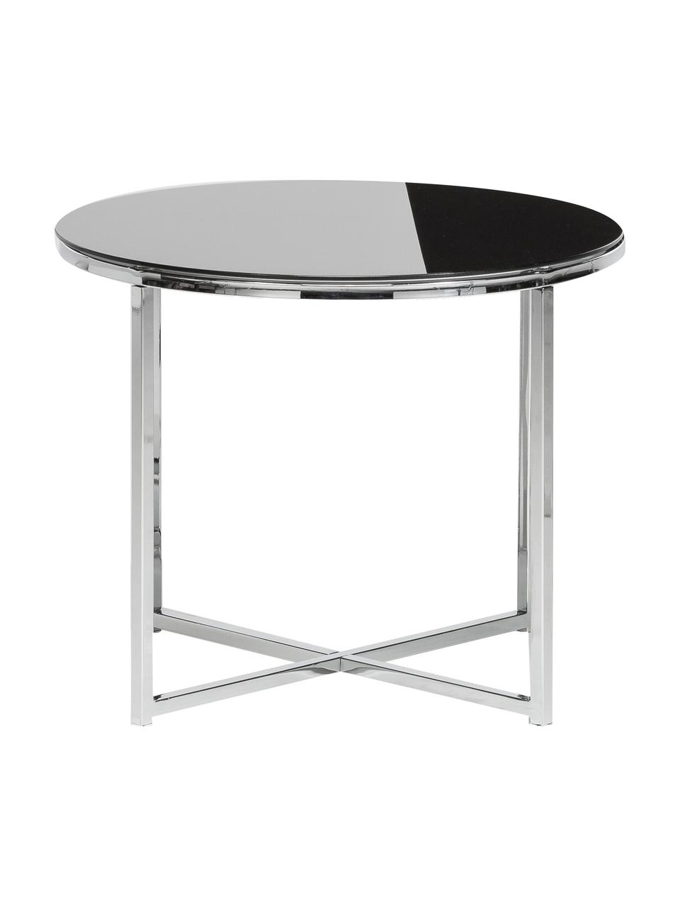 Pomocný stolík s čiernou sklenenou doskou Cross, Čierna, pochrómovaný kov, Ø 55 x V 45 cm