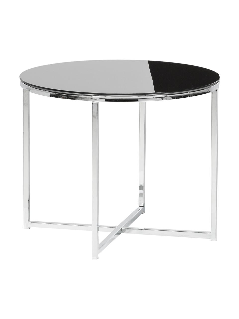 Tavolino rotondo con piano in vetro nero Cross, Gambe: metallo cromato, Nero, metallo cromato, Ø 55 x Alt. 45 cm