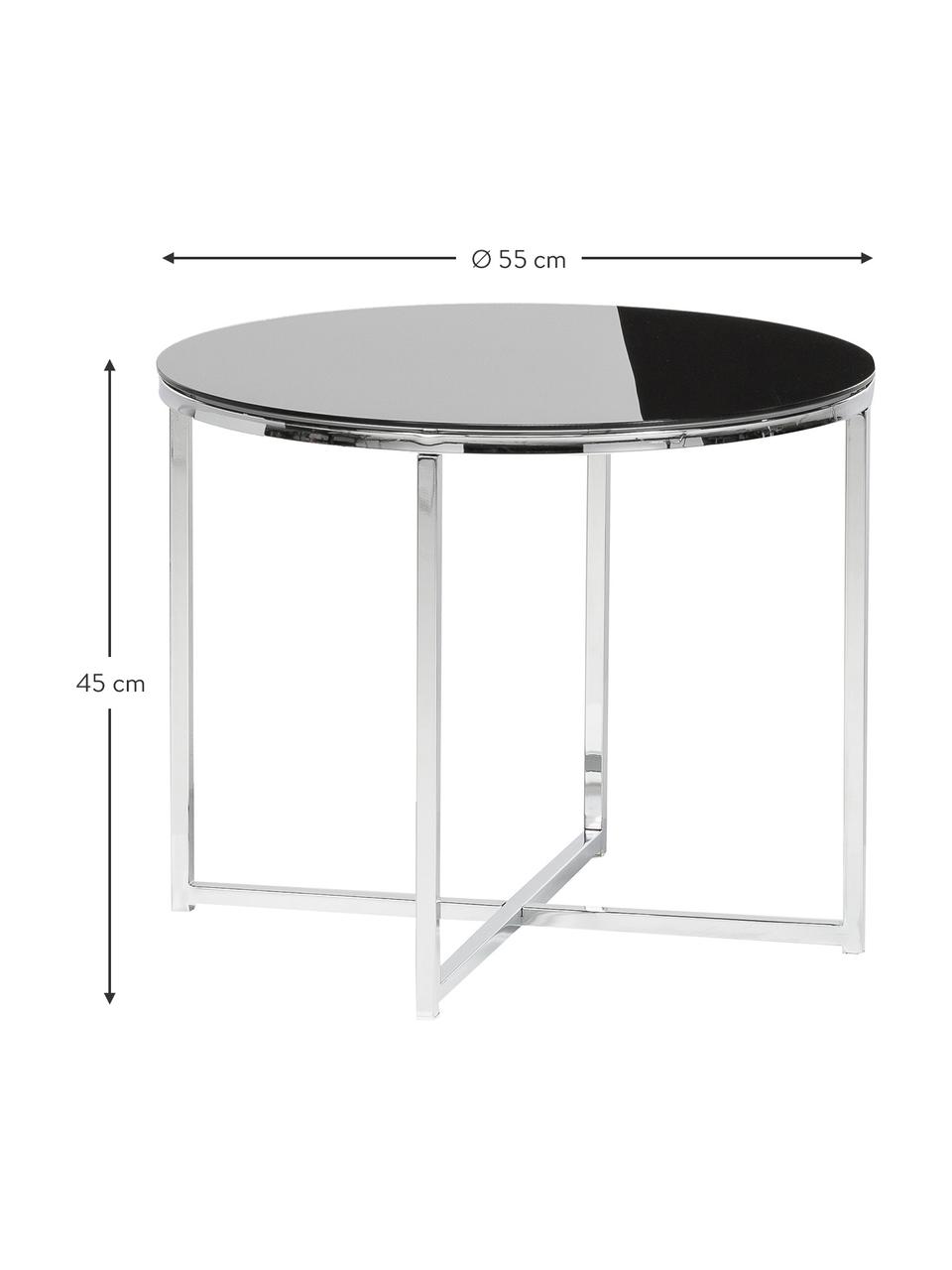 Table d'appoint avec plateau en verre noir Cross, Noir, métal chromé, Ø 55 x haut. 45 cm