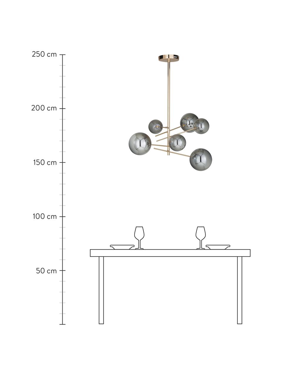 Große Verstellbare Design Pendelleuchte Alara aus Glas, Lampenarme: Metall, beschichtet, Baldachin: Metall, beschichtet, Goldfarben, Grau, transparent, Ø 72 x H 93 cm