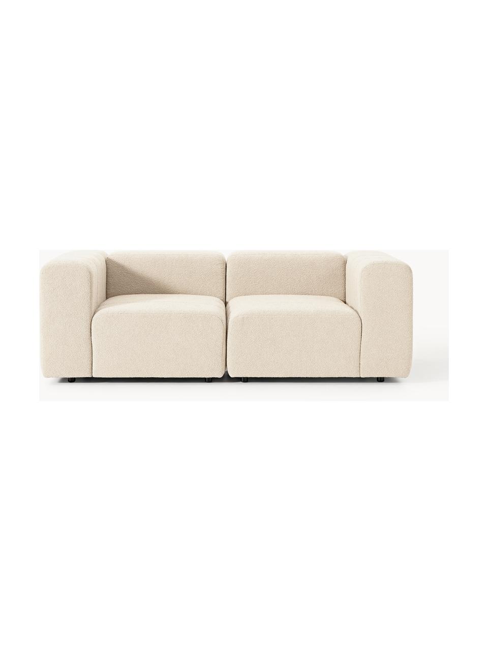 Modulares Bouclé-Sofa Lena (3-Sitzer), Bezug: Bouclé (93 % Polyester, 6, Gestell: Buchenholz, Spanplatte, H, Füße: Kunststoff, Bouclé Hellbeige, B 211 x T 106 cm