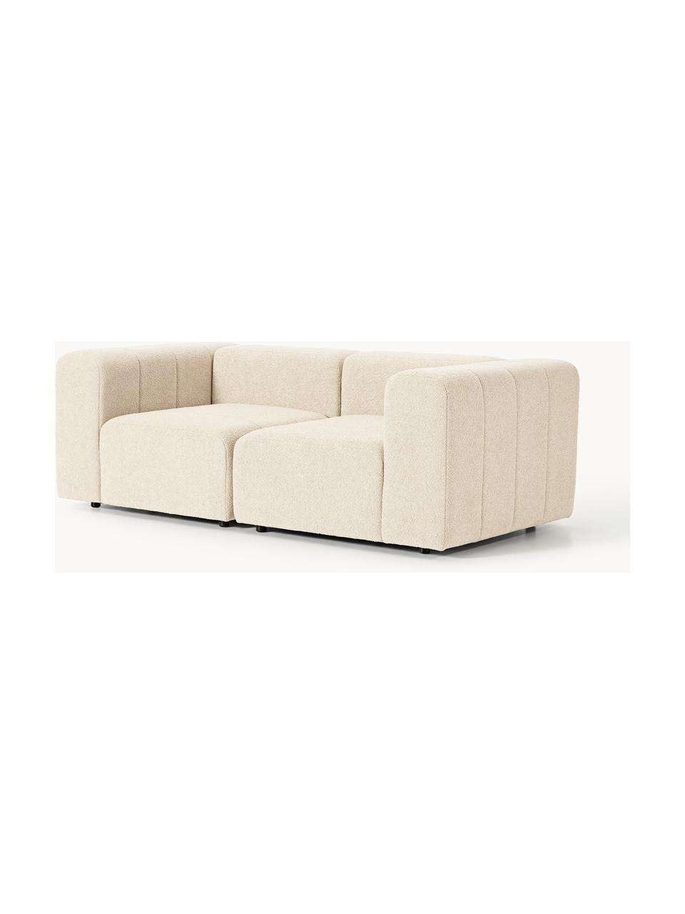 Modulares Bouclé-Sofa Lena (3-Sitzer), Bezug: Bouclé (93 % Polyester, 6, Gestell: Buchenholz, Spanplatte, H, Füße: Kunststoff, Bouclé Hellbeige, B 211 x T 106 cm