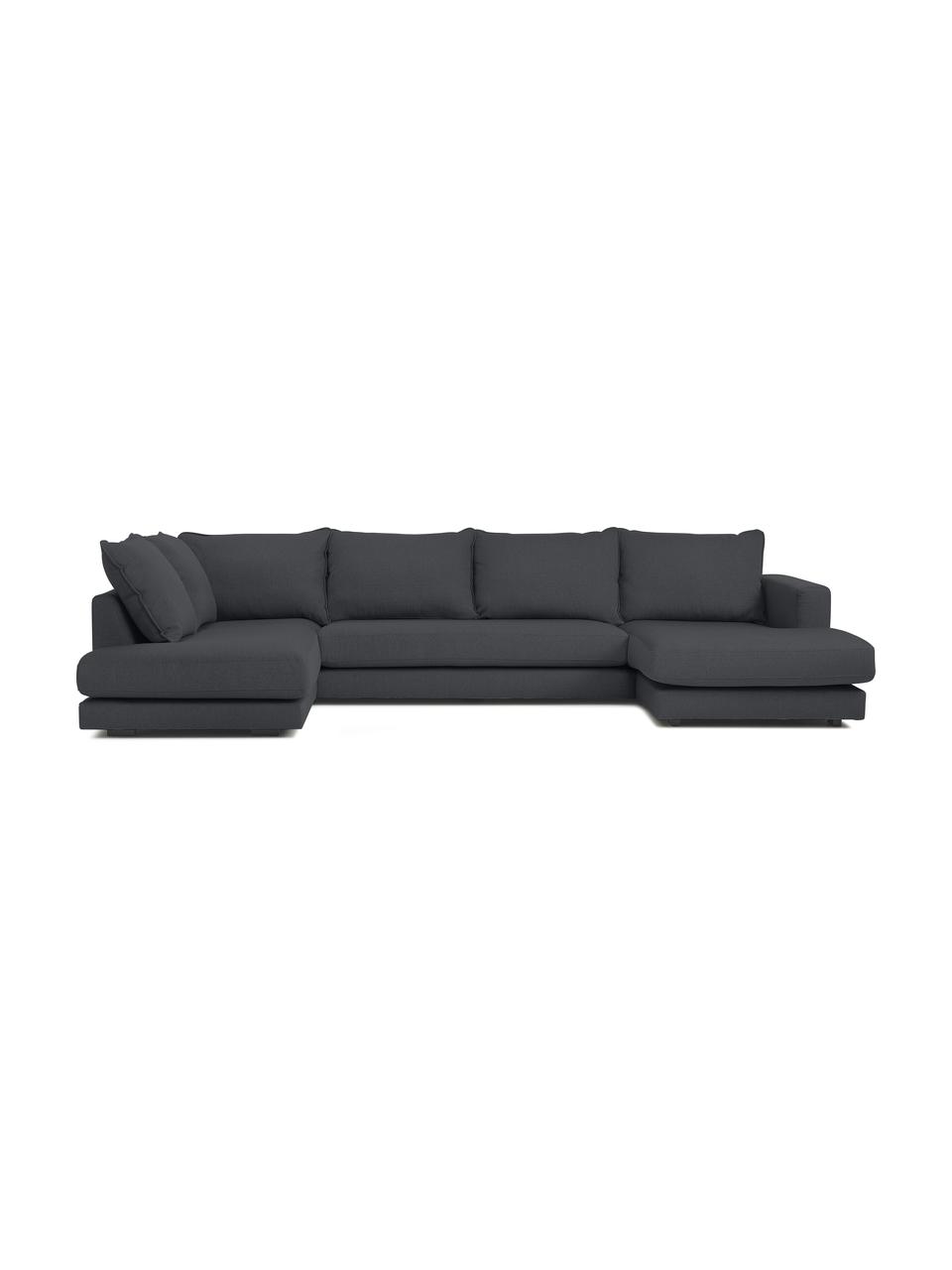 Divano da soggiorno Tribeca, Rivestimento: 100% poliestere Il rivest, Struttura: legno di pino massiccio, Piedini: legno massiccio di faggio, Tessuto antracite, Larg. 356 x Prof. 195 cm, chaise-longue a sinistra