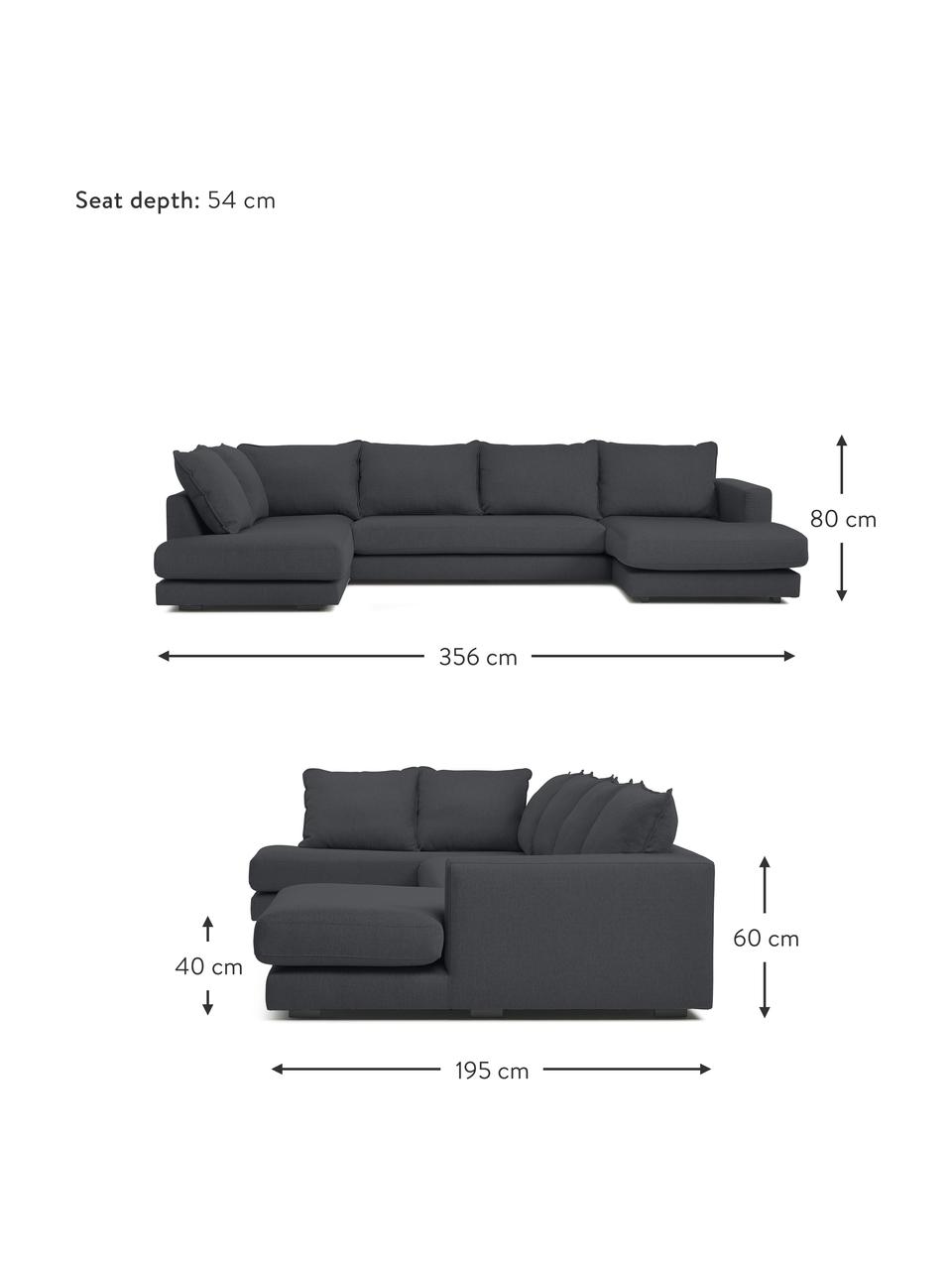 Canapé de salon Tribeca, Tissu gris, larg. 356 x prof. 195 cm, méridienne à gauche