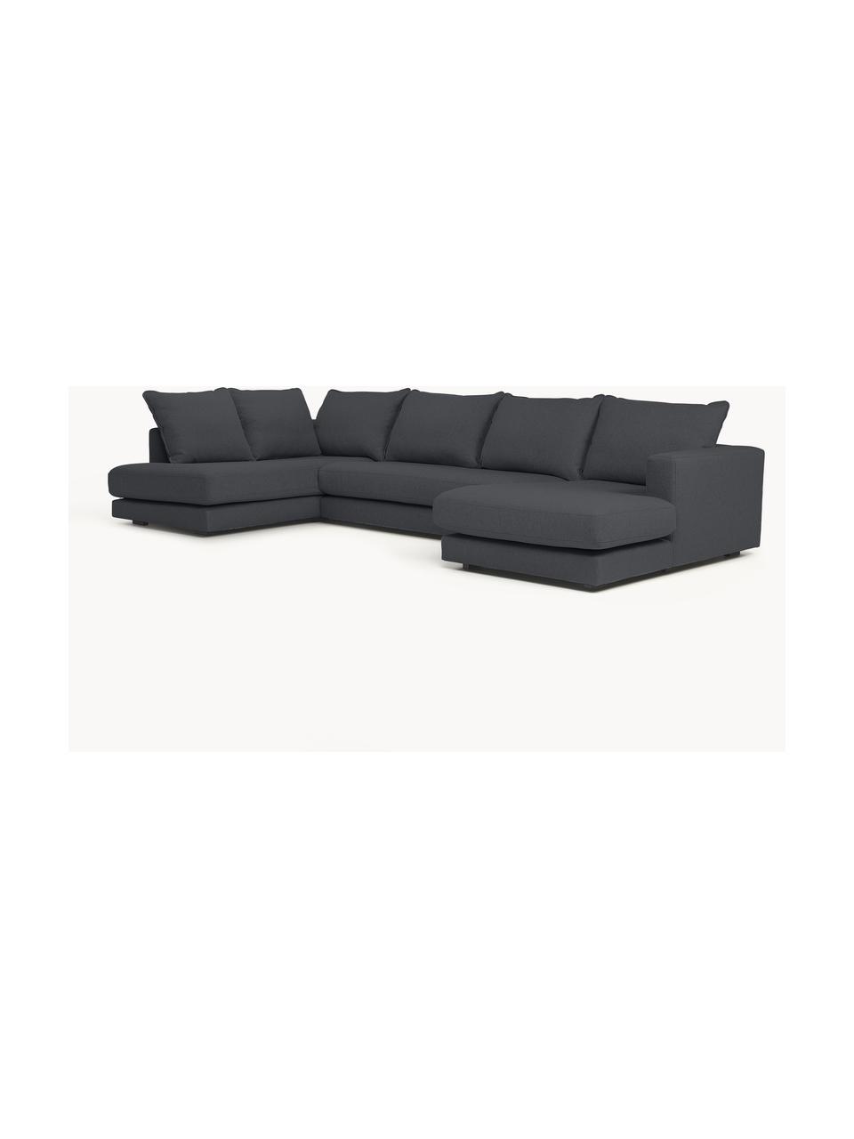 Narożna sofa modułowa Tribeca, Tapicerka: 100% poliester Dzięki tka, Stelaż: lite drewno sosnowe, Nogi: lite drewno bukowe, lakie, Antracytowa tkanina, S 356 x G 195 cm, lewostronna