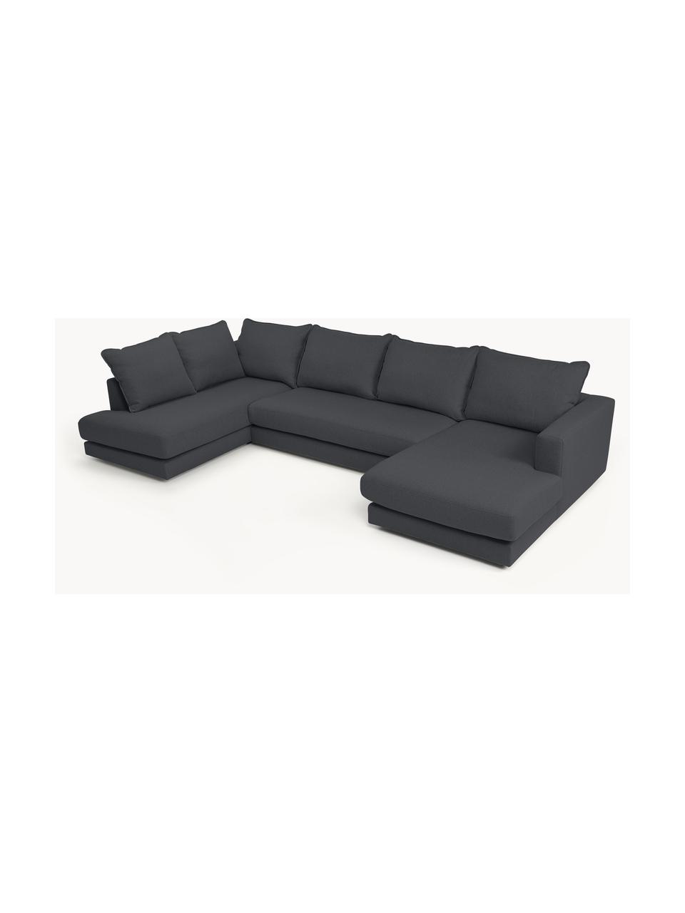Narożna sofa modułowa Tribeca, Tapicerka: 100% poliester Dzięki tka, Stelaż: lite drewno sosnowe, Nogi: lite drewno bukowe, lakie, Antracytowa tkanina, S 356 x G 195 cm, lewostronna