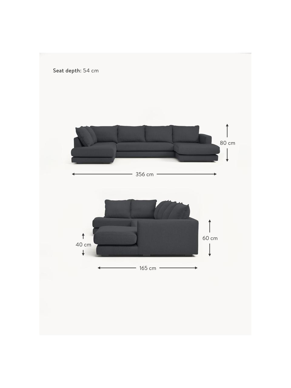 Narożna sofa modułowa Tribeca, Tapicerka: 100% poliester Dzięki tka, Stelaż: lite drewno sosnowe, Nogi: lite drewno bukowe, lakie, Antracytowa tkanina, S 356 x G 195 cm, lewostronna