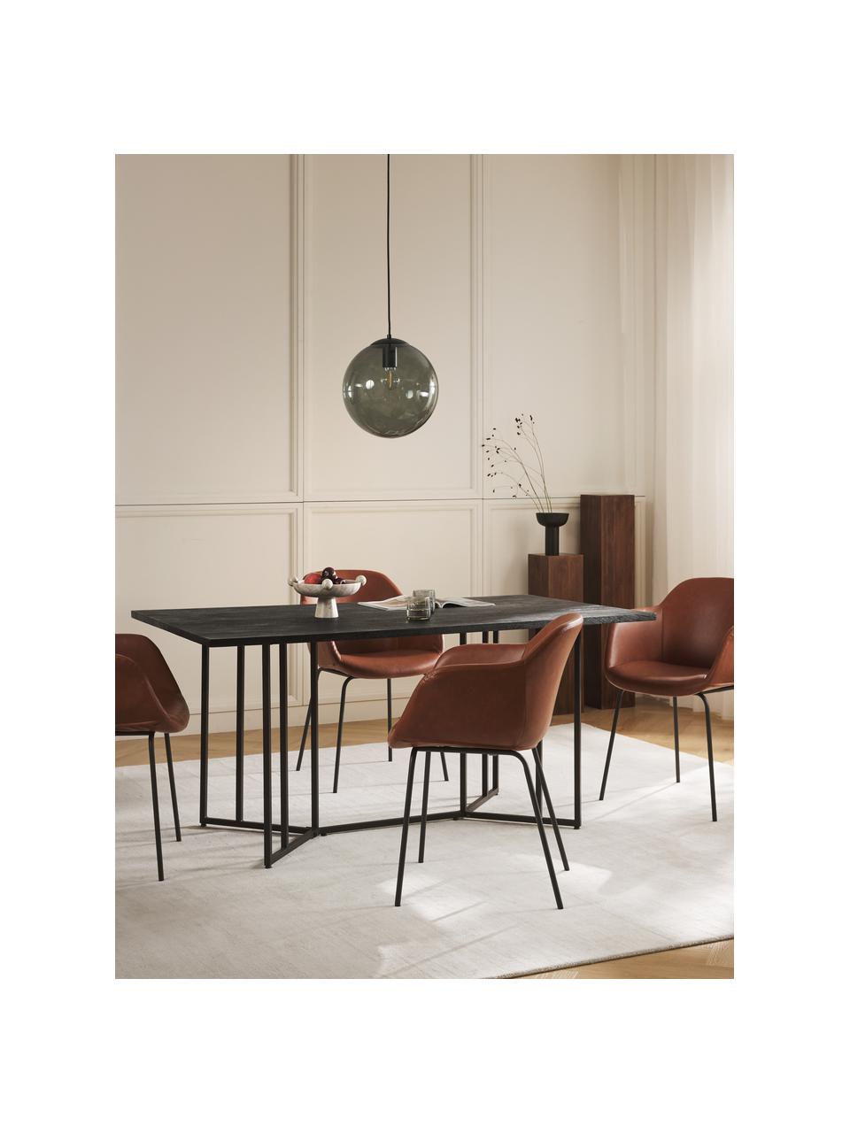 Table de salle à manger en bois de manguier Luca, tailles variées, Manguier noir laqué, cadre noir, larg. 200 x prof. 100 cm