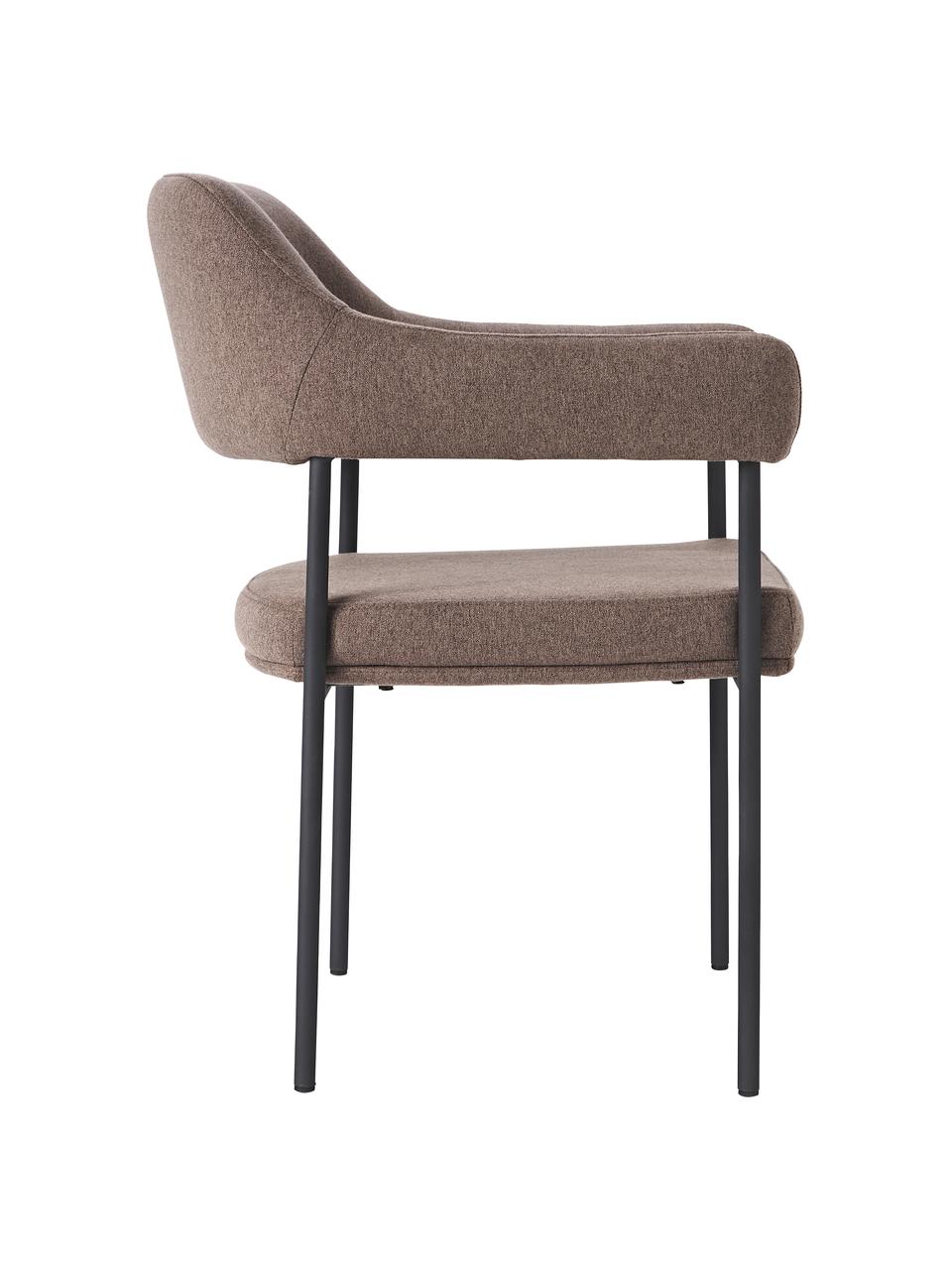 Krzesło tapicerowane z podłokietnikami Zoe, Tapicerka: 100% poliester Dzięki tka, Stelaż: metal malowany proszkowo, Brązowa tkanina, S 56 x G 62 cm