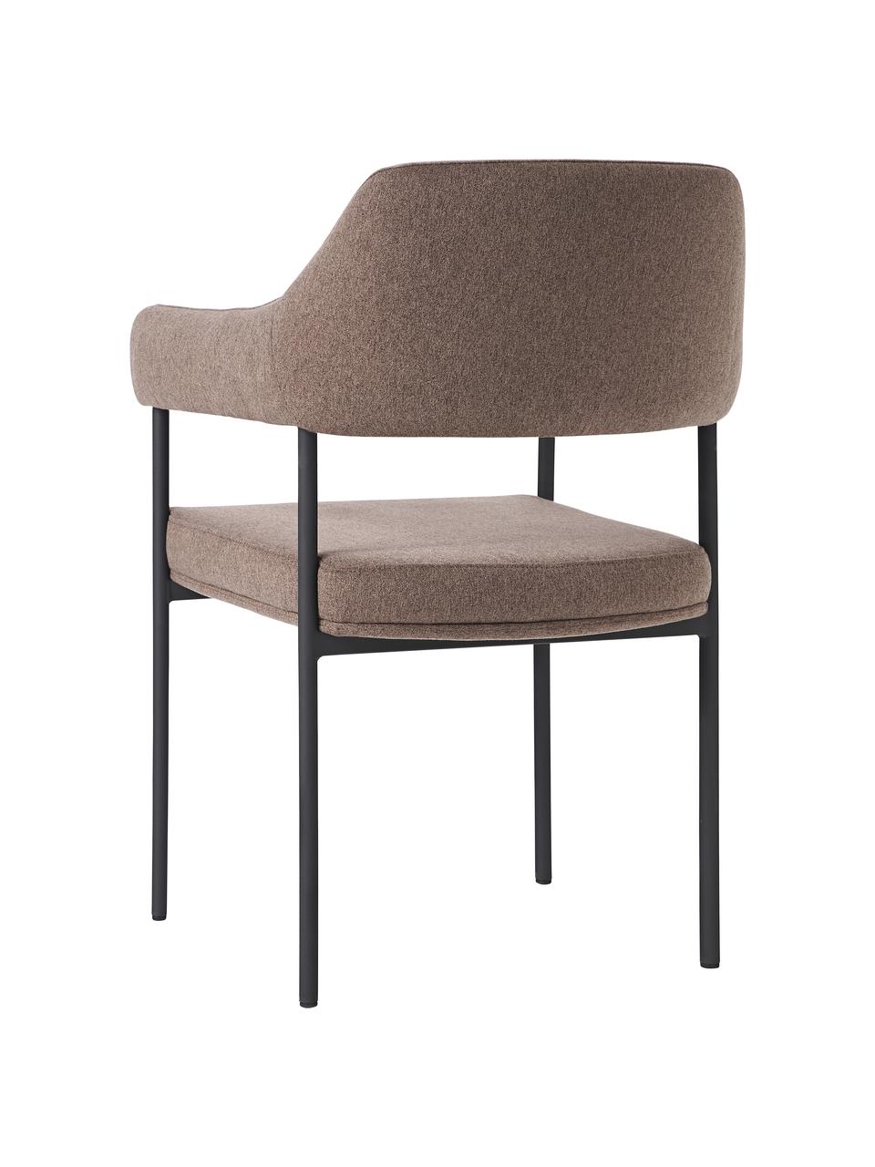 Chaise à accoudoirs rembourrée Zoe, Tissu brun, larg. 56 x prof. 62 cm