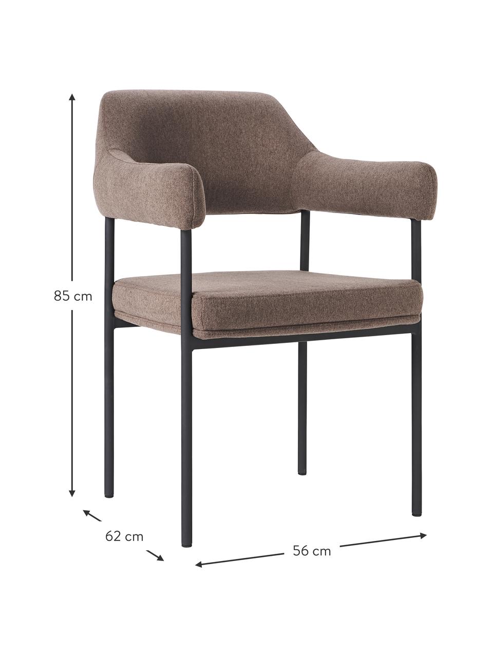 Chaise à accoudoirs rembourrée Zoe, Tissu brun, larg. 56 x prof. 62 cm
