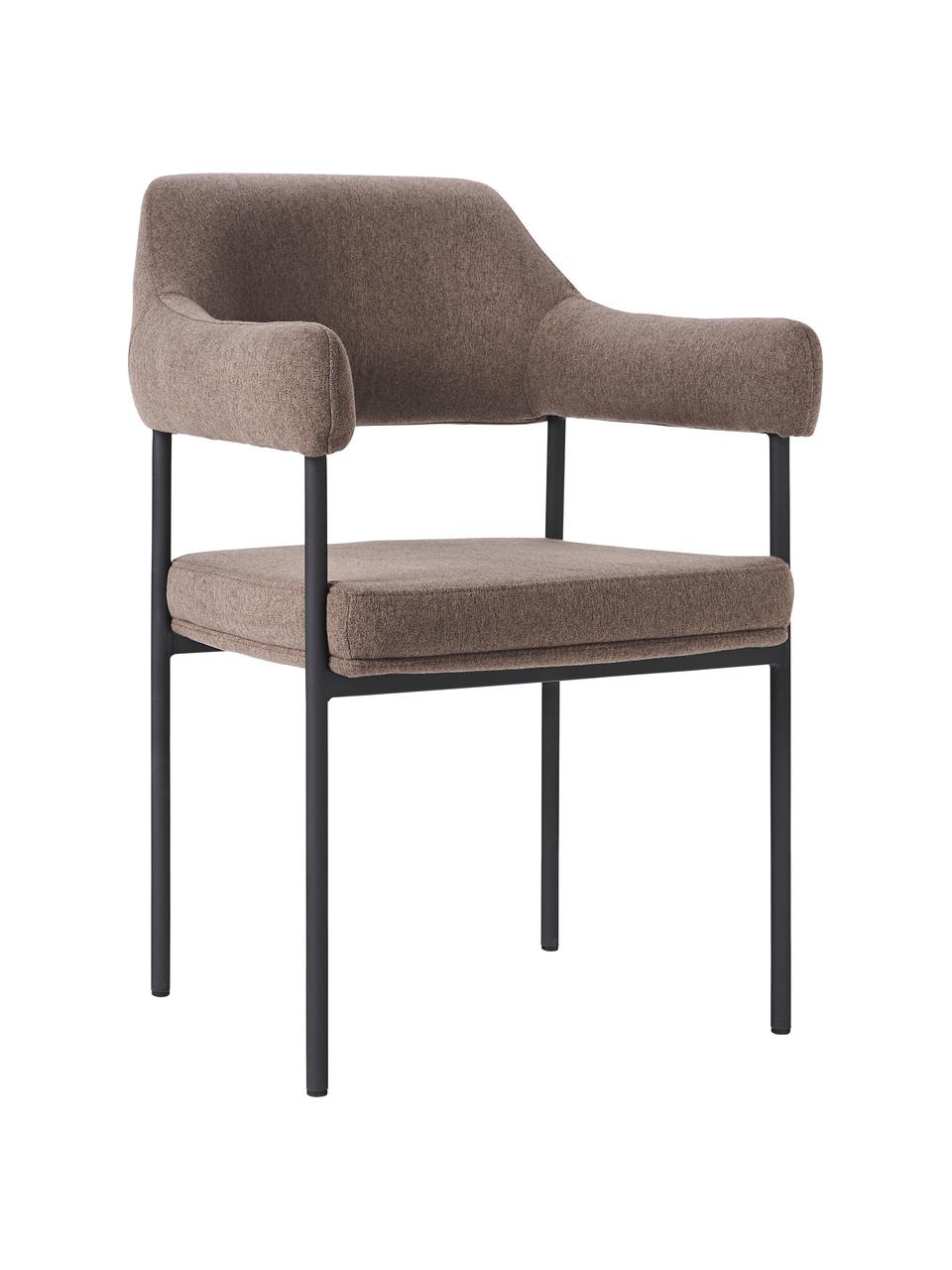 Chaise à accoudoirs rembourrée Zoe, Tissu brun, larg. 56 x prof. 62 cm