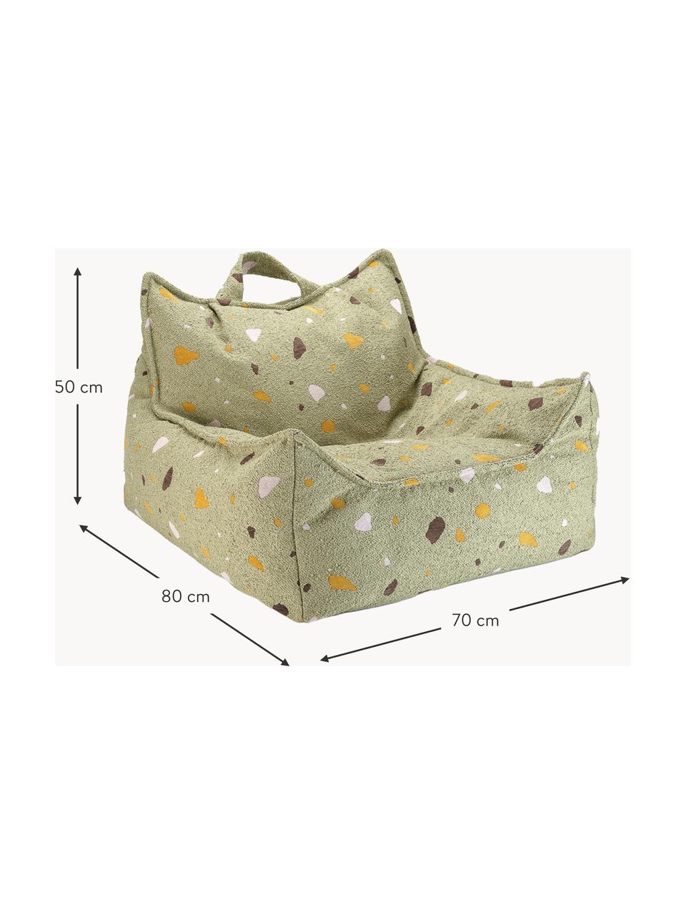 Fauteuil poire en bouclette pour enfants fait main Sugar, Bouclette vert olive, aspect terrazzo, larg. 70 x haut. 80 cm