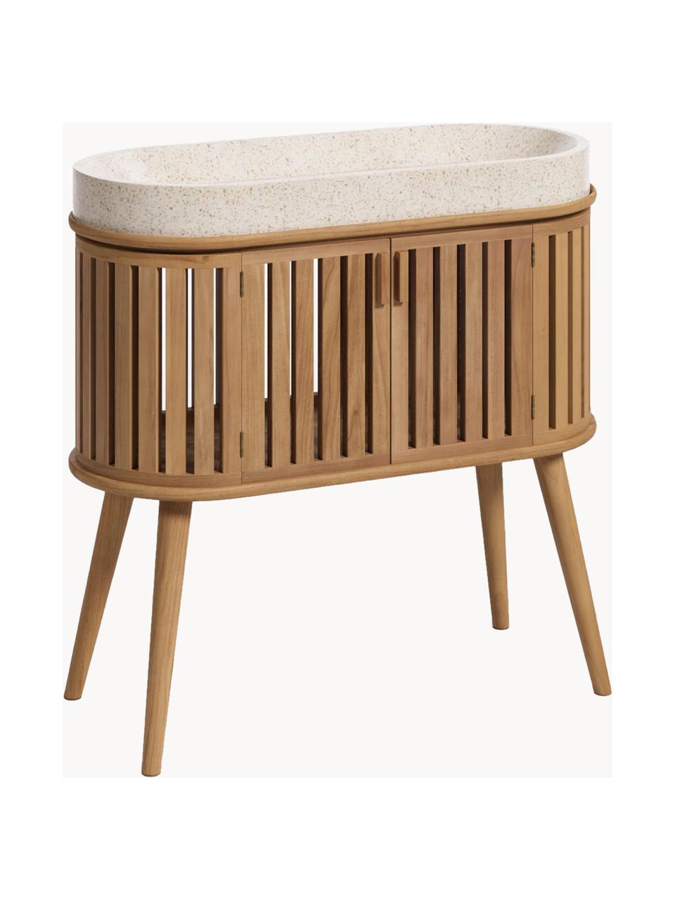 Lavabo con mueble de madera de teca Rokia, Beige claro, madera de teca, An 95 x Al 90 cm