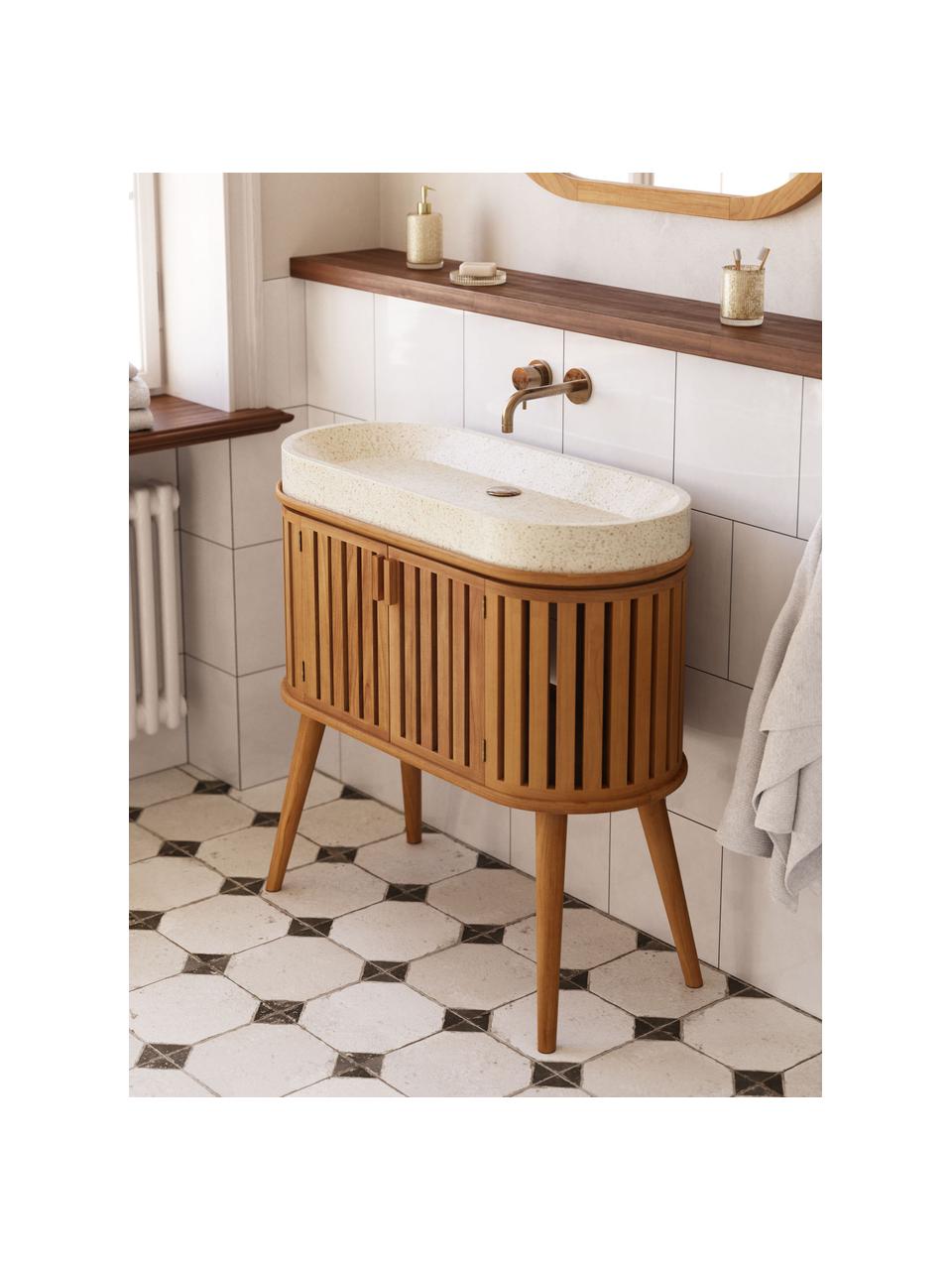 Meuble de salle de bain avec vasque Rokia, Beige clair, bois de teck, larg. 95 x haut. 90 cm