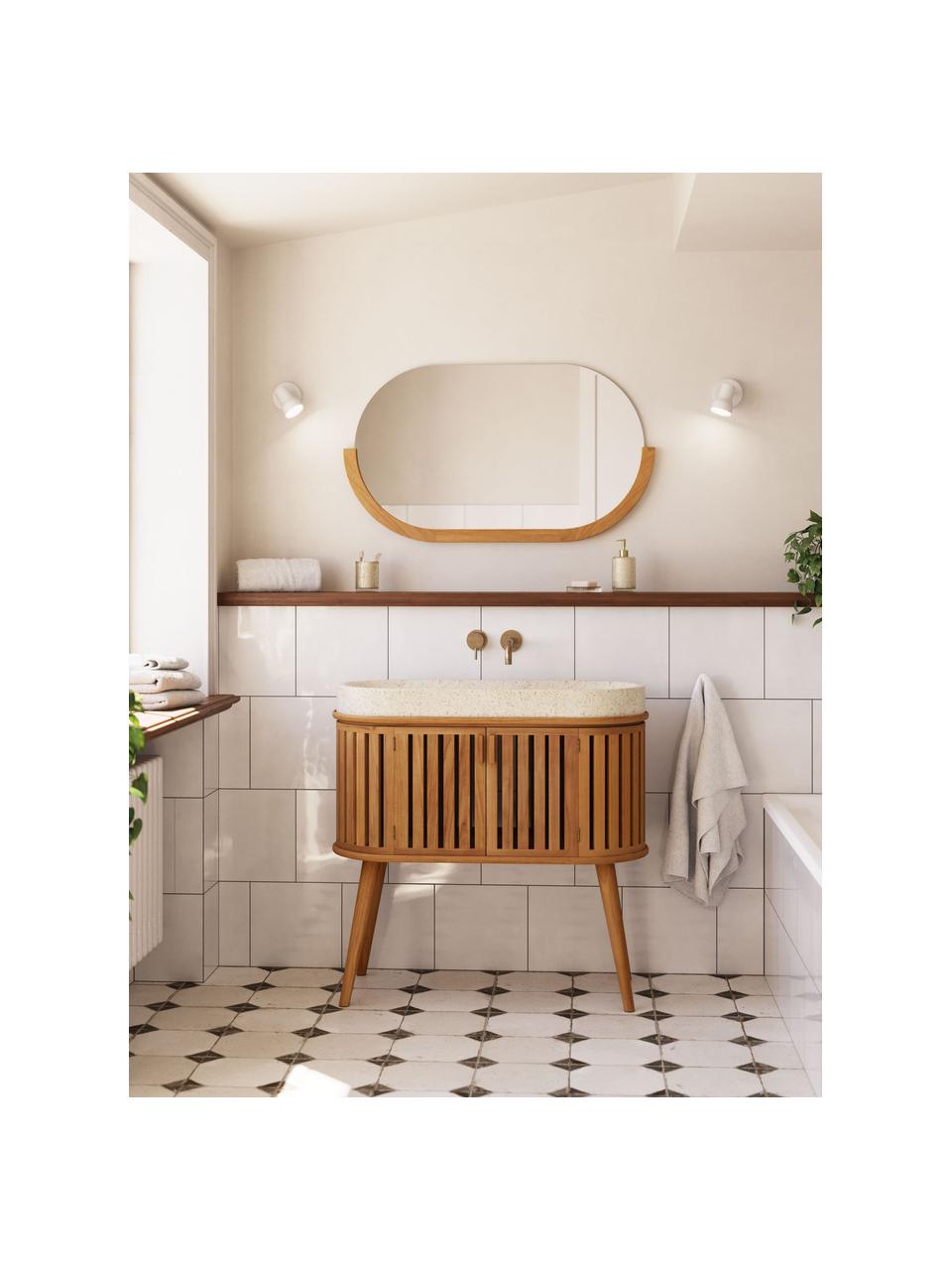 Meuble de salle de bain avec vasque Rokia, Beige clair, bois de teck, larg. 95 x haut. 90 cm
