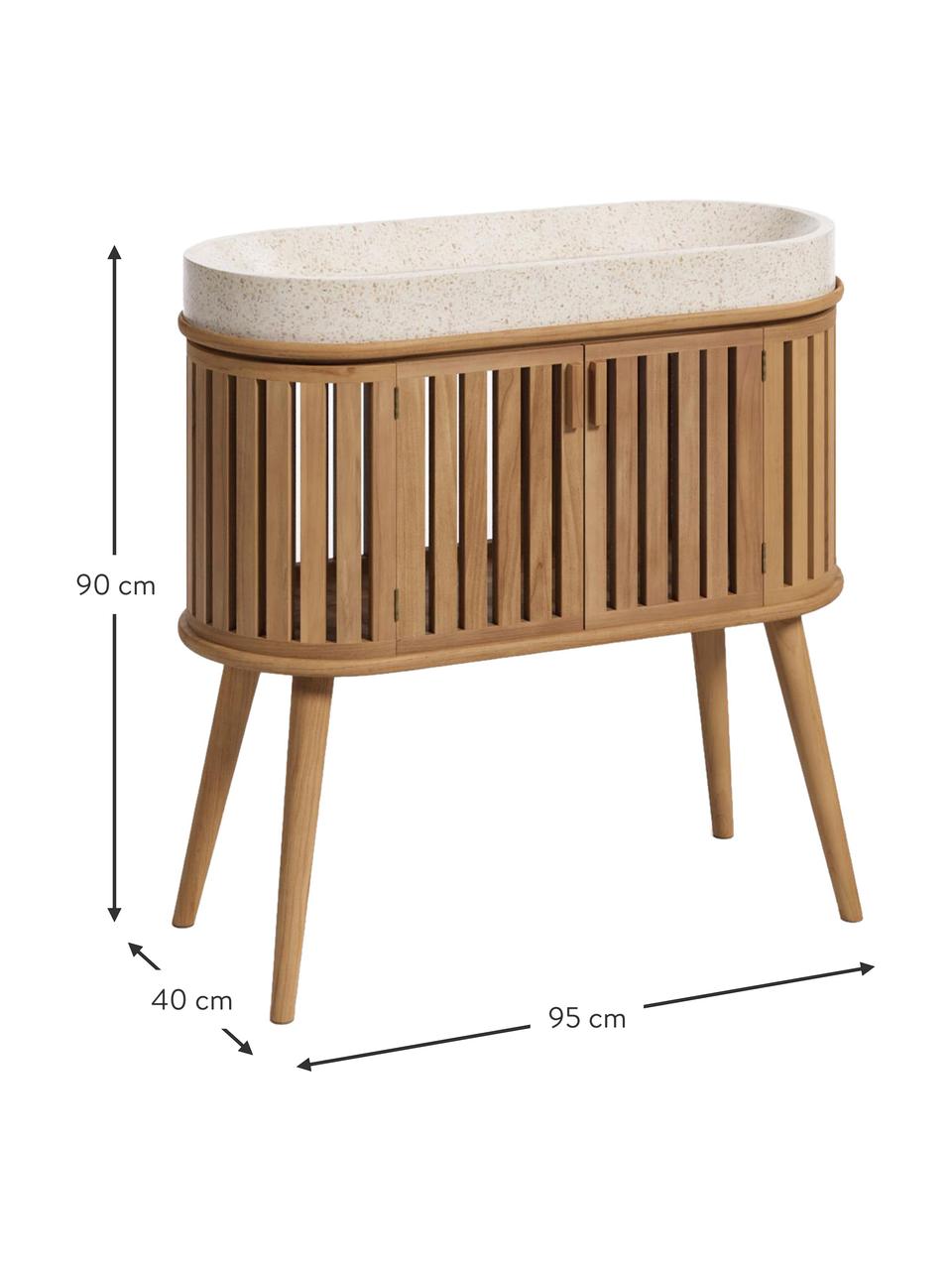 Umyvadlo se skříňkou z teakového dřeva Rokia, Světle béžová, teakové dřevo, Š 95 cm, V 90 cm
