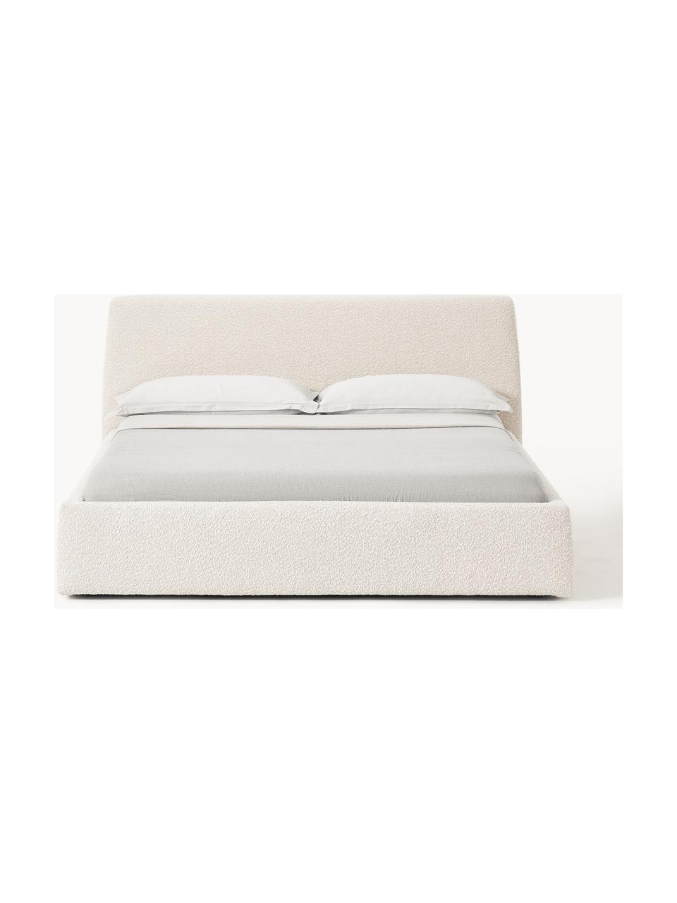 Bouclé gestoffeerd bed Cloud met opbergruimte, Poten: gelakt berkenhout Dit pro, Bouclé Off White, B 140 x L 200 cm