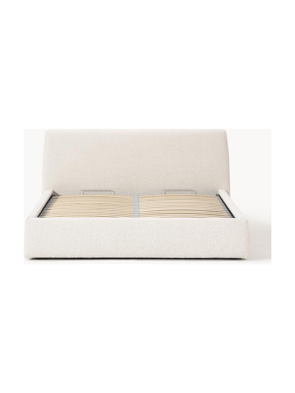 Bouclé gestoffeerd bed Cloud met opbergruimte, Poten: gelakt berkenhout Dit pro, Bouclé Off White, B 140 x L 200 cm