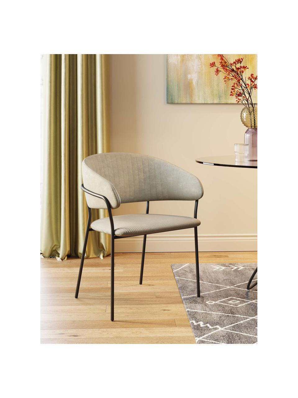 Fluwelen stoelen Belle, 2 stuks, Bekleding: fluweel (100% polyester) , Frame: gepoedercoat staal, Fluweel grijs, zwart, B 57 x H 54 cm