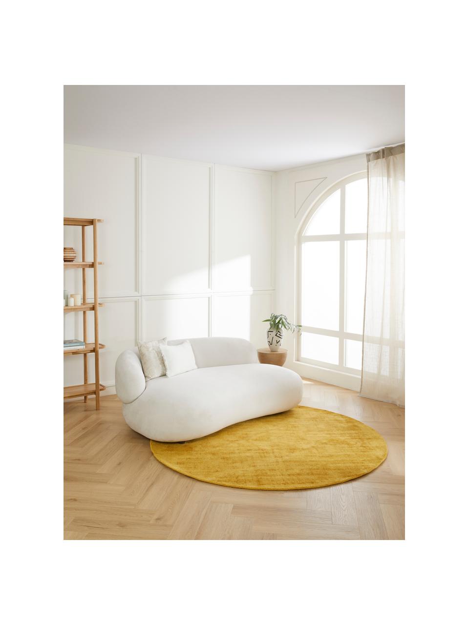Tapis rond en viscose tissé main Jane, Jaune moutarde, Ø 150 cm (taille M)