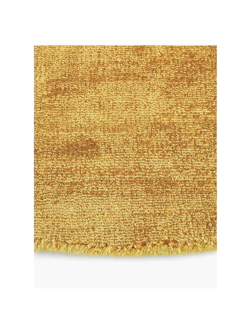 Alfombra redonda artesanal de viscosa Jane, Parte superior: 100% viscosa, Reverso: 100% algodón, Amarillo sol, Ø 115 cm (Tamaño S)