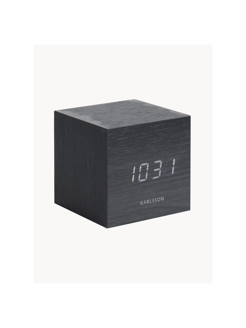 Réveil LED avec port USB Cube, Placage en bois, Noir, larg. 8 x haut. 8 cm