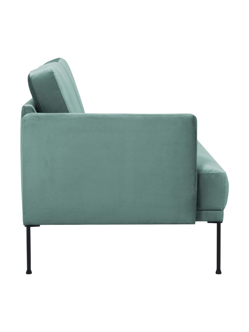 Chaise longue in velluto con piedini in metallo Fluente, Rivestimento: velluto (copertura in pol, Struttura: legno di pino massiccio, , Piedini: metallo verniciato a polv, Velluto verde chiaro, Larg. 202 x Prof. 85 cm, schienale a destra