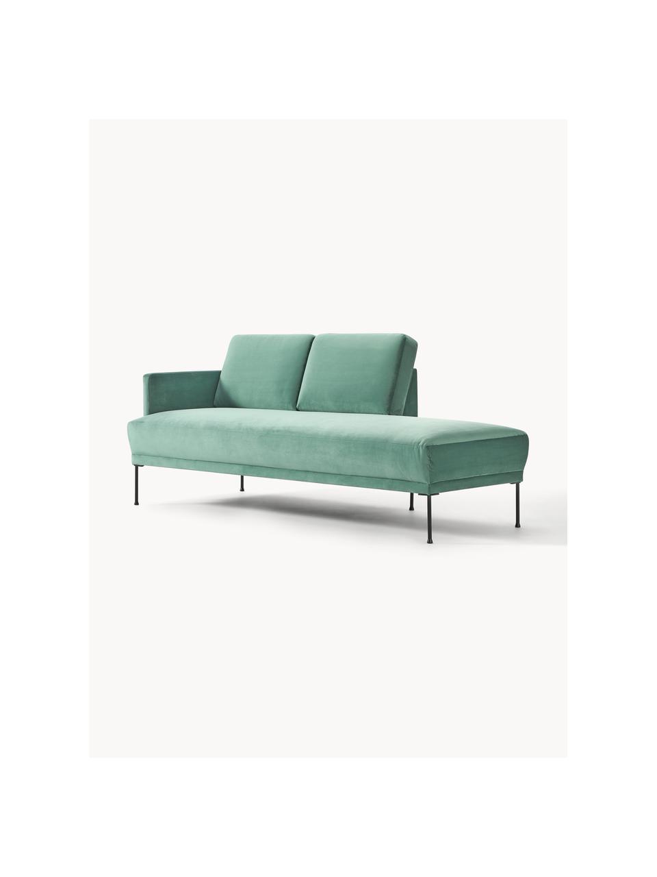 Fluwelen chaise longue Fluente, Bekleding: fluweel (hoogwaardig poly, Frame: massief grenenhout, FSC-g, Poten: gepoedercoat metaal, Fluweel petrol, B 202 x D 85 cm, rugleuning links