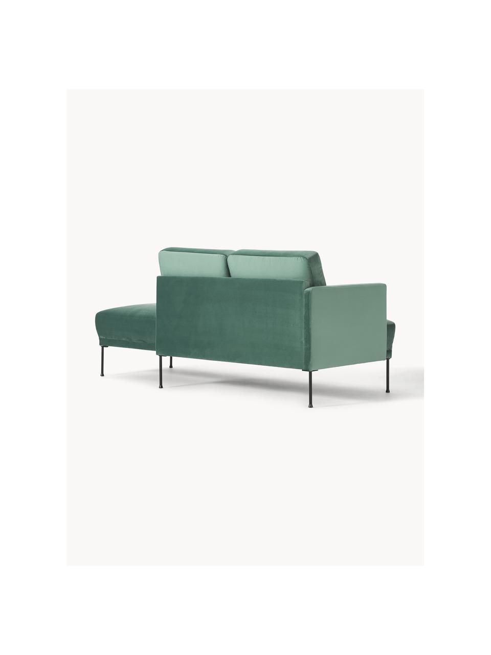 Fluwelen chaise longue Fluente, Bekleding: fluweel (hoogwaardig poly, Frame: massief grenenhout, FSC-g, Poten: gepoedercoat metaal, Fluweel petrol, B 202 x D 85 cm, rugleuning links