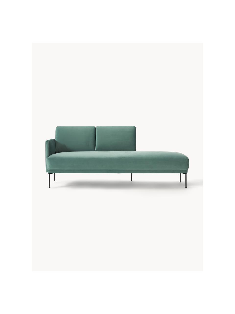 Fluwelen chaise longue Fluente, Bekleding: fluweel (hoogwaardig poly, Frame: massief grenenhout, FSC-g, Poten: gepoedercoat metaal, Fluweel petrol, B 202 x D 85 cm, rugleuning links