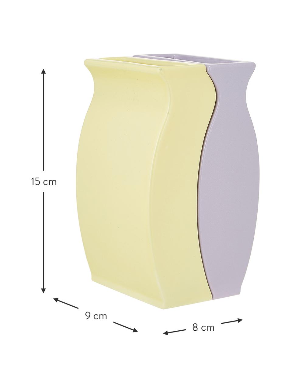 Set 2 vasi di design Fuse, Pietra dolomitica, Lilla,  giallo, Larg. 9 x Alt. 15 cm