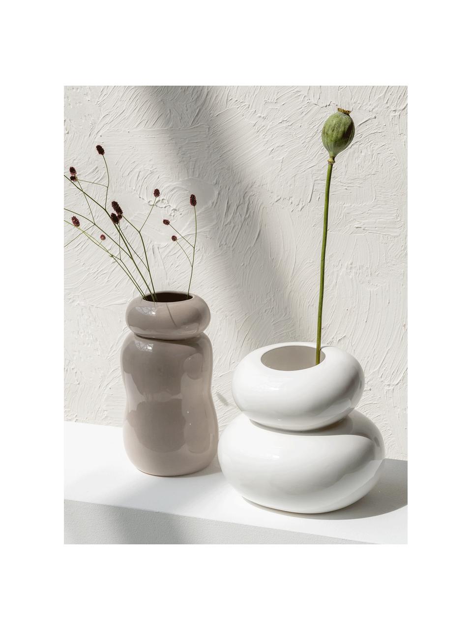Handgefertigte Steingut-Vase Pebbles in Taupe, Steingut, Taupe, glänzend, Ø 15 x H 27 cm