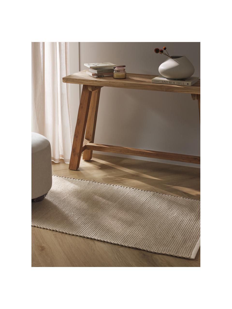 Tapis de couloir en laine tissé main Amaro, Beige clair, larg. 80 x long. 250 cm