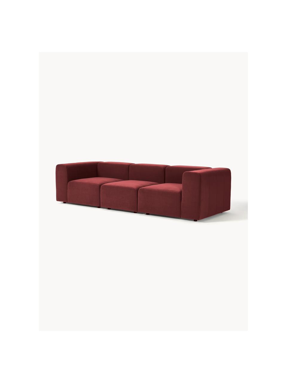 Sofá modular de terciopelo Lena (4 plazas), Tapizado: terciopelo (100% poliéste, Estructura: madera de pino, contracha, Patas: plástico., Terciopelo rojo vino, An 284 x F 106 cm