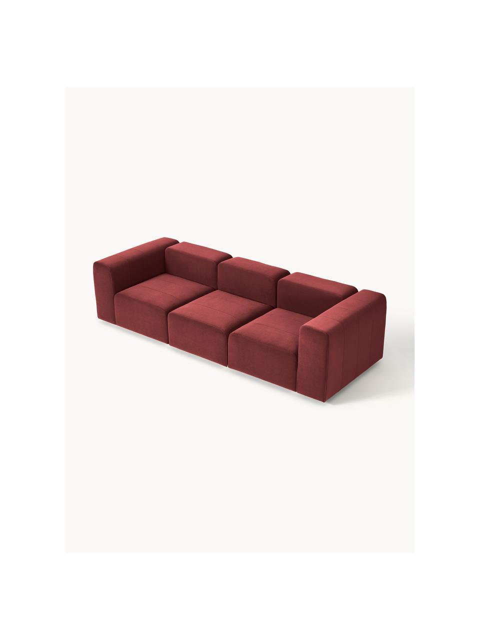 Sofá modular de terciopelo Lena (4 plazas), Tapizado: terciopelo (100% poliéste, Estructura: madera de pino, contracha, Patas: plástico., Terciopelo rojo vino, An 284 x F 106 cm