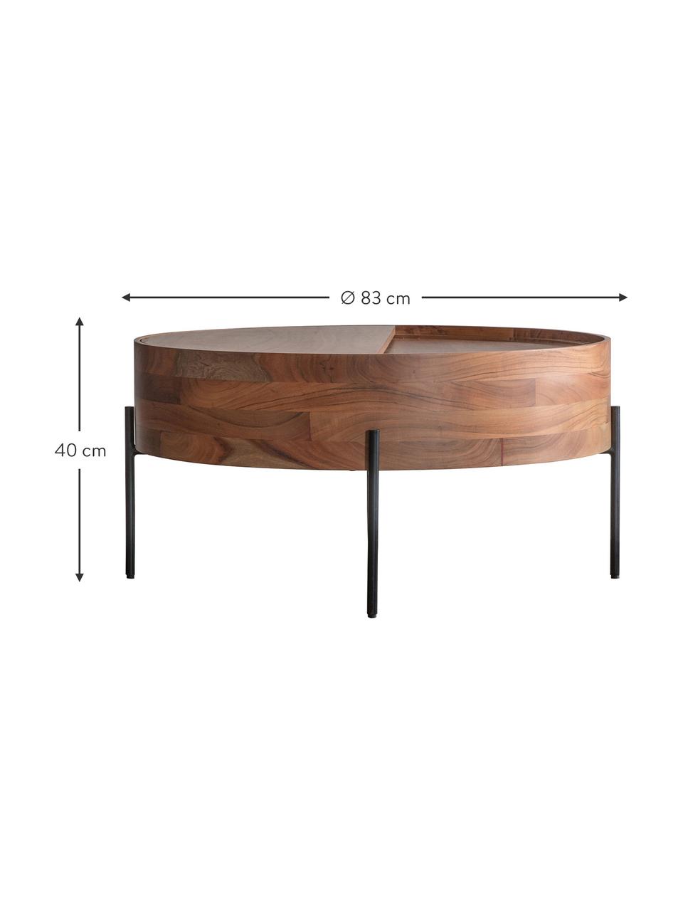 Couchtisch Risby mit Stauraum, Korpus: Mitteldichte Holzfaserpla, Gestell: Metall, lackiert, Braun, Ø 83 x H 40 cm