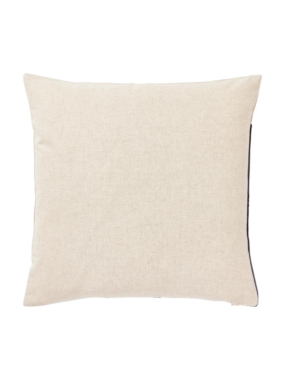 Vyšívaný povlak na polštář se sametovým dekorem Farah, Tmavě šedá, béžová, Š 45 cm, D 45 cm