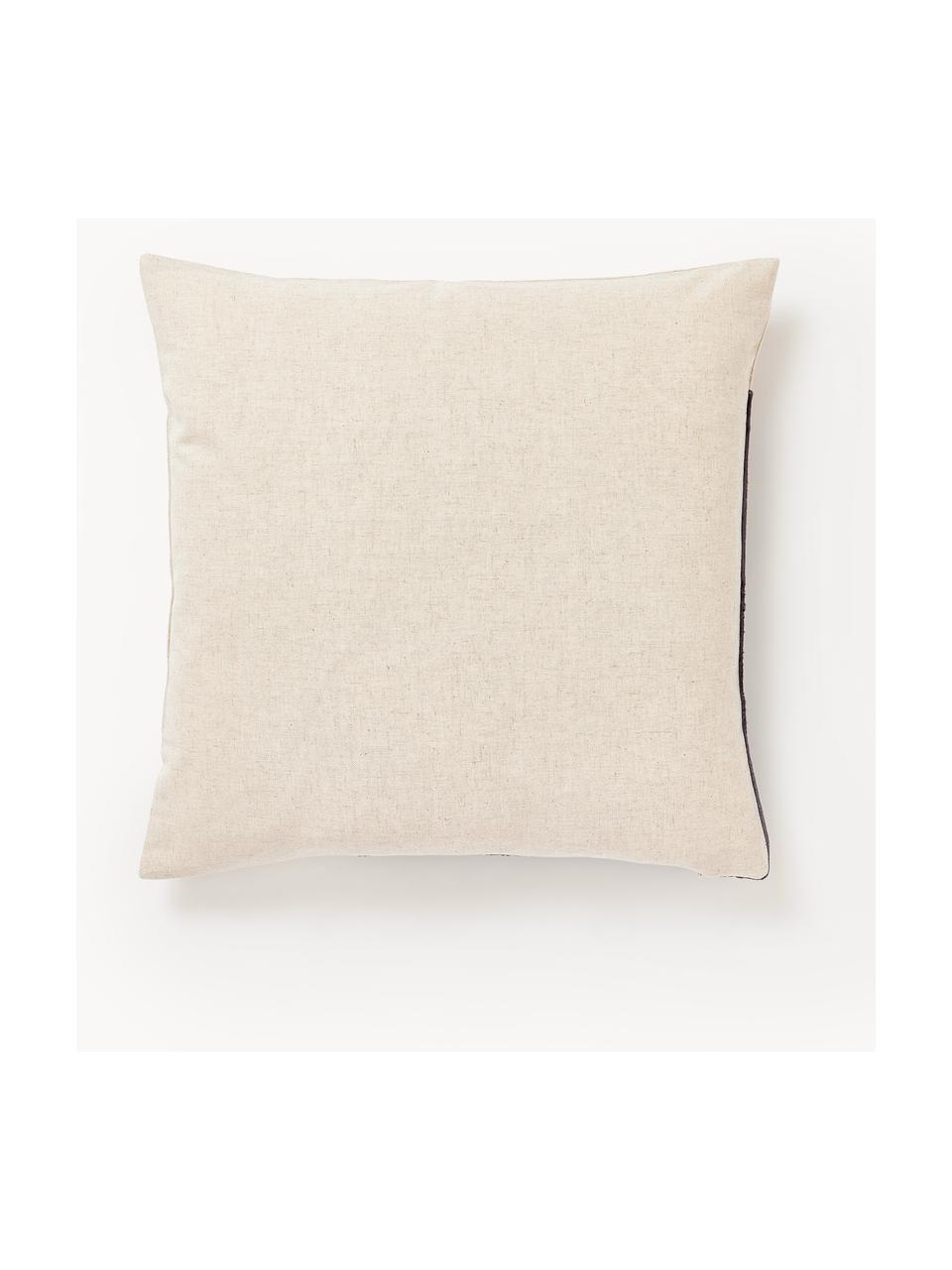 Housse de coussin avec détails décoratifs en velours Farah, Gris foncé, beige, larg. 45 x long. 45 cm