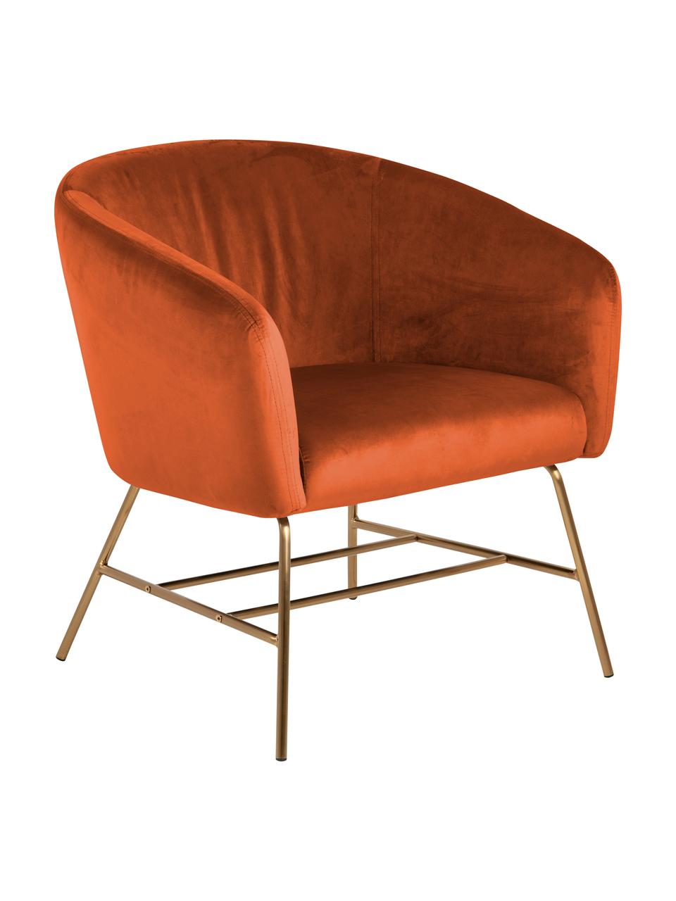 Moderne fluwelen fauteuil Ramsey in koperkleur, Bekleding: polyester fluweel, Poten: gelakt metaal, Fluweel koperkleurig, B 72 x D 67 cm