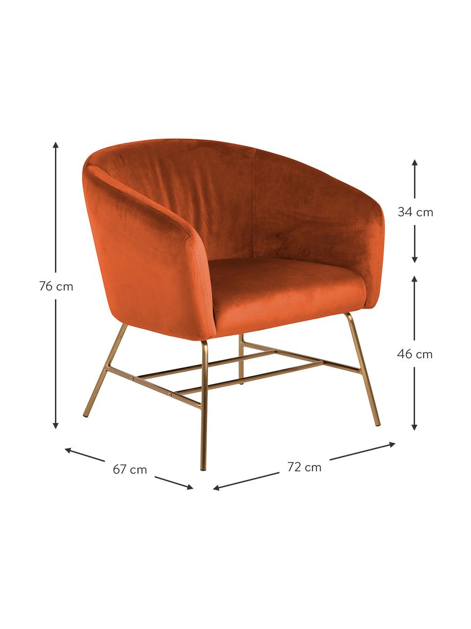 Moderner Samt-Cocktailsessel Ramsey in Kupferfarben, Bezug: Polyestersamt Der hochwer, Beine: Metall, lackiert, Samt Kupferfarben, B 72 x T 67 cm