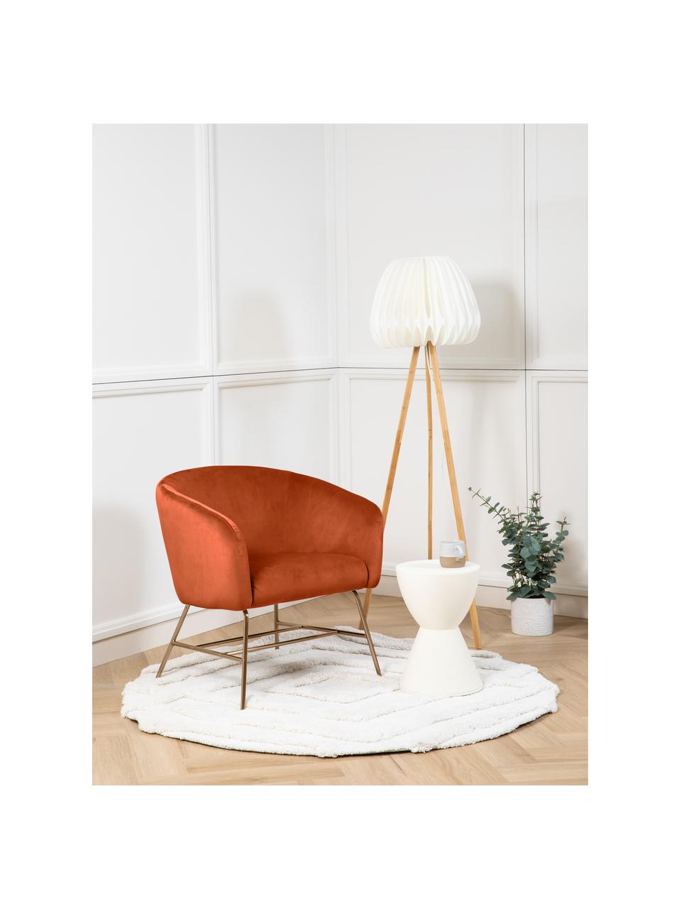 Moderne fluwelen fauteuil Ramsey in koperkleur, Bekleding: polyester fluweel, Poten: gelakt metaal, Fluweel koperkleurig, B 72 x D 67 cm